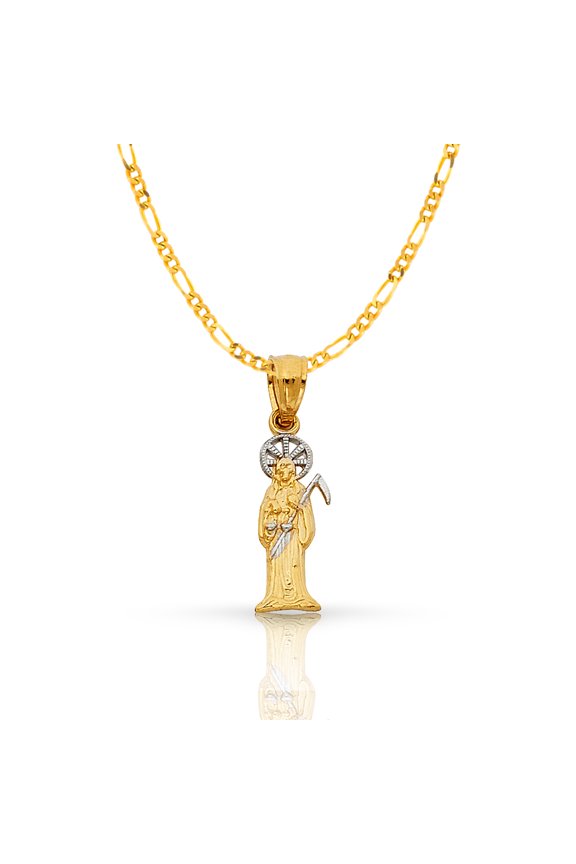 14K Two Tone Gold Devil Pendant with 1.2mm Figaro 3+1 Chain Chain Necklace - 16"