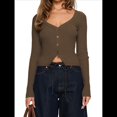 thumbnail image 3 of Cárdigan de Larga para Mujer, Suéter Corto de Punto Abierto, Chaqueta con Cuello en V y Botones para Otoño Café M, 3 of 10