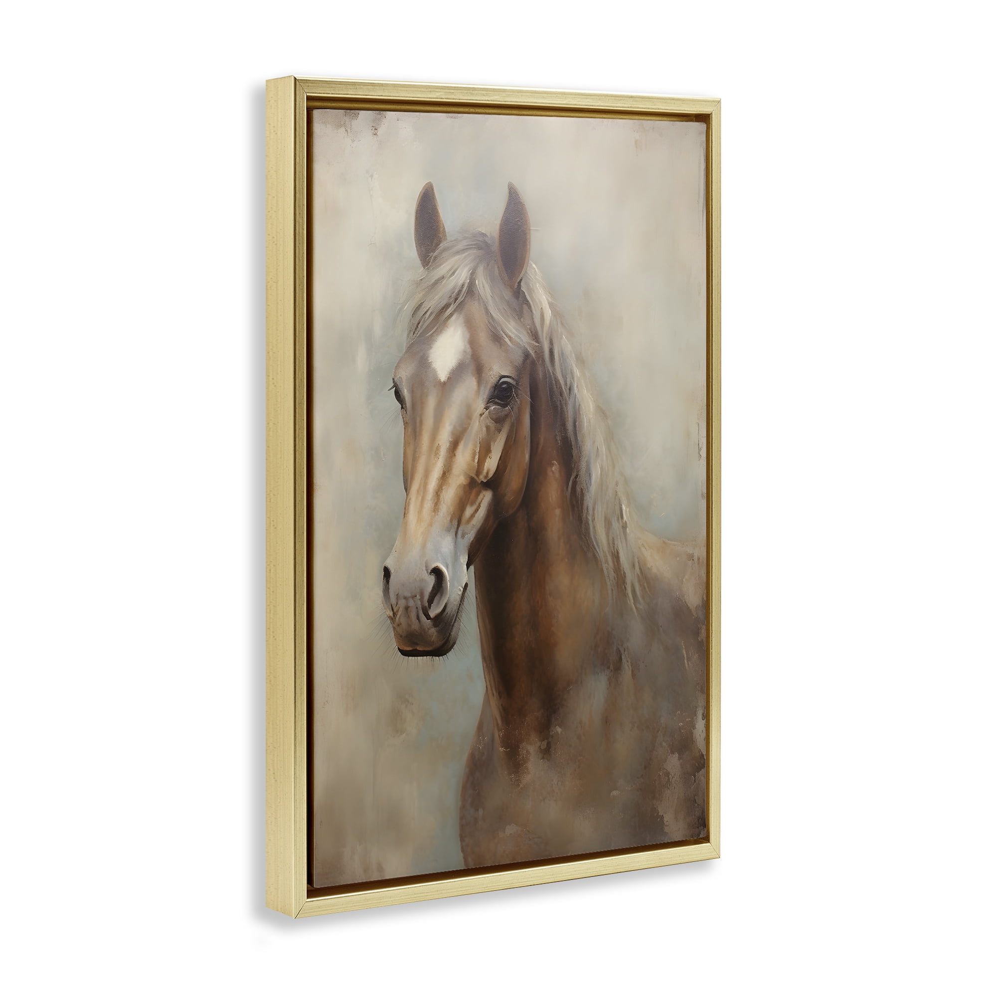 Stupell Industries Brown Horse Visage Animals & Insects Painting Gold Floater Framed Canvas Art Print Wall Art, 21 x 31