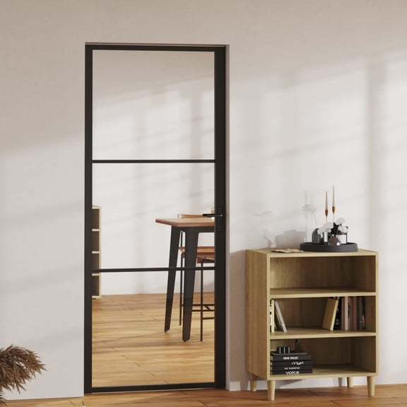 vidaXL Interior Door ESG Glass and Aluminum 32.7"x79.3" Black