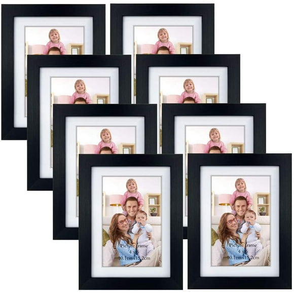 AmPm 8x10 Picture Frames Black, Matted to 8 x 10 Cadre Photo with Mat for Wall Floating or Tabletop, Set of 8