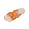 thumbnail image 2 of Womens Orange Slide Sandals Breathable Lightweight Cloth Open Toe Flat Crisscross Strap Comfortable Casual Beach Shoes,Size 42, 2 of 4