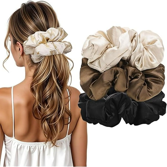 ZC3Pcs Satin Hair Scrunchies, Satin Pillow Scrunchies for Women Girls Large Silk Sleepy Tie Scrunchie Ponytail Holders for Thick Curls Hair