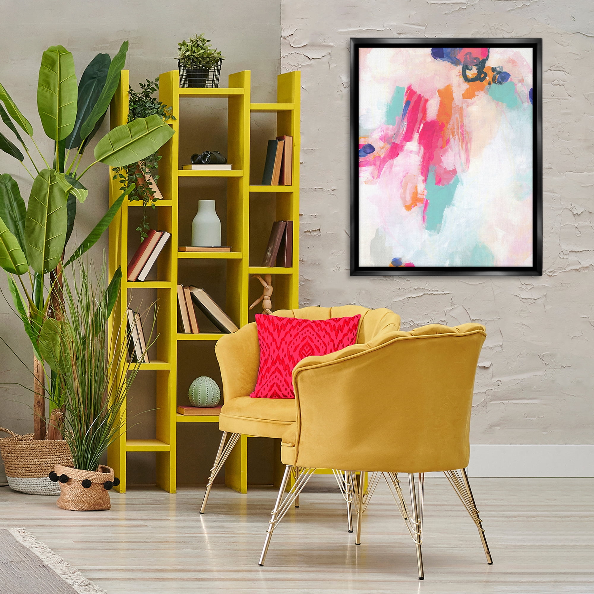 Stupell Industries Pink & Blue Paint Strokes Abstract Painting Black Floater Framed Canvas Art Print Wall Art, 25 x 31