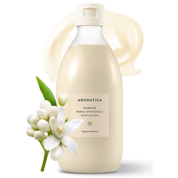 AROMATICA Embrace Loción Corporal Neroli y Pachulí 10.14oz / 300ml Vegano | Fragancia aromática de origen natural | Loción corporal calmante e hidratante