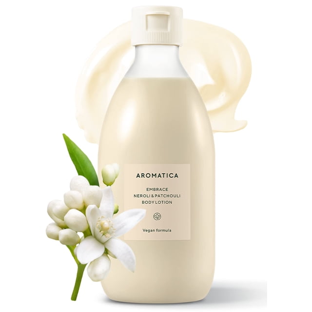 AROMATICA Embrace Loción Corporal Neroli y Pachulí 10.14oz / 300ml Vegano | Fragancia aromática de origen natural | Loción corporal calmante e hidratante