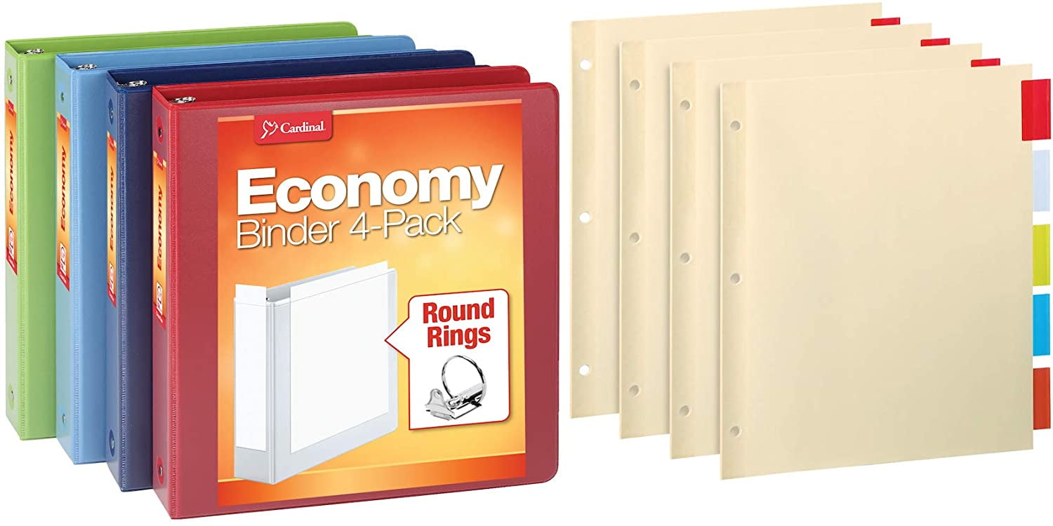 Cardinal 3 Ring Binder Economy Pack with 4 Sets of Binder Dividers, 1.5
