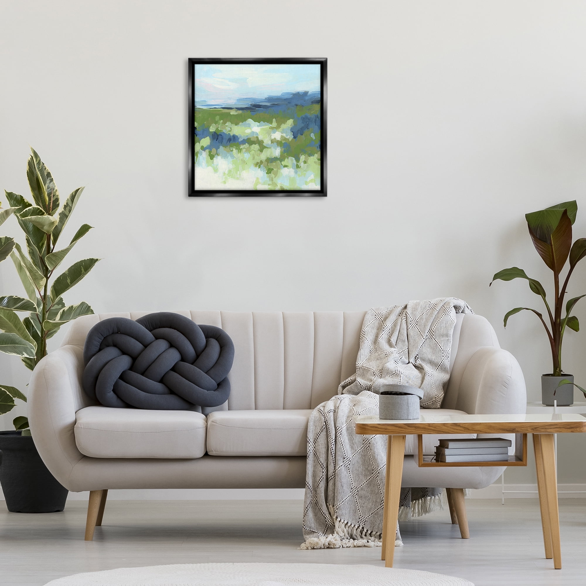 Stupell Industries Green & Blue Nature Abstract Painting Black Floater Framed Canvas Art Print Wall Art, 25 x 25