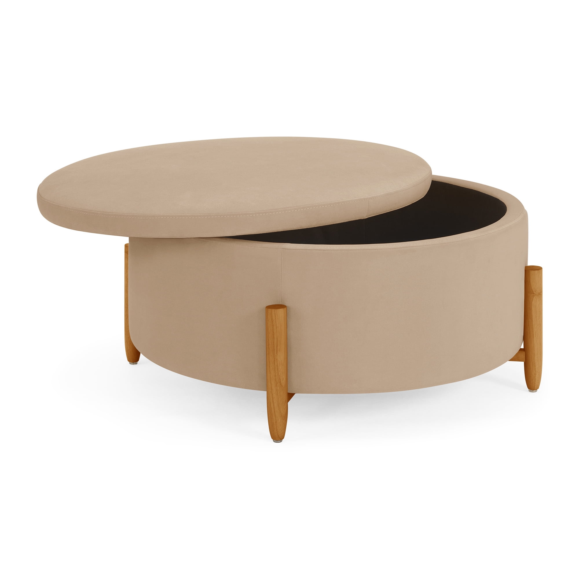 Better Homes & Gardens Springwood Round Storage Ottoman, Beige Velvet