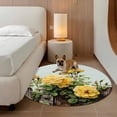 thumbnail image 2 of Spring Floral Round Area Rug 6Ft Washable Circle Rugs for Bathroom Office, Yellow Roses Leaves Pastoral Botanical Farmhouse Non-Slip Carpet Floor Mats Indoor Outdoor Carpet Runner Home Decor, 2 of 8