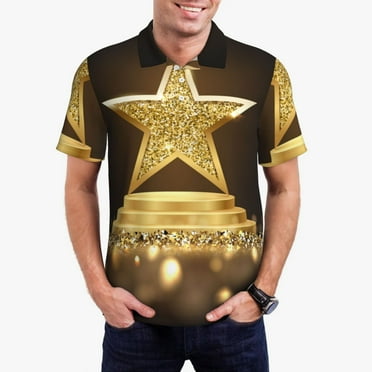 Kdxio Golden Glitter And Light Print Men's Short Sleeve Polo Shirt,Midweight Men's Shirt-4X-Large