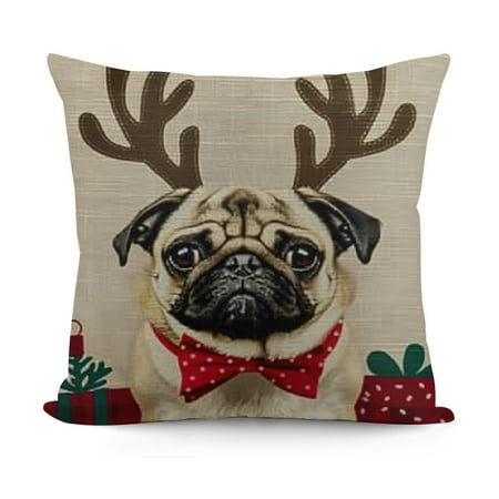YINGXI Pug Christmas Pillow Covers Pug Christmas Decorations Pug Pillow Pug Decor Pug Dog Merry Christmas Decorative Throw Pillow Covers Pug Gifts for Pug Lovers Pug Gifts 18x18in