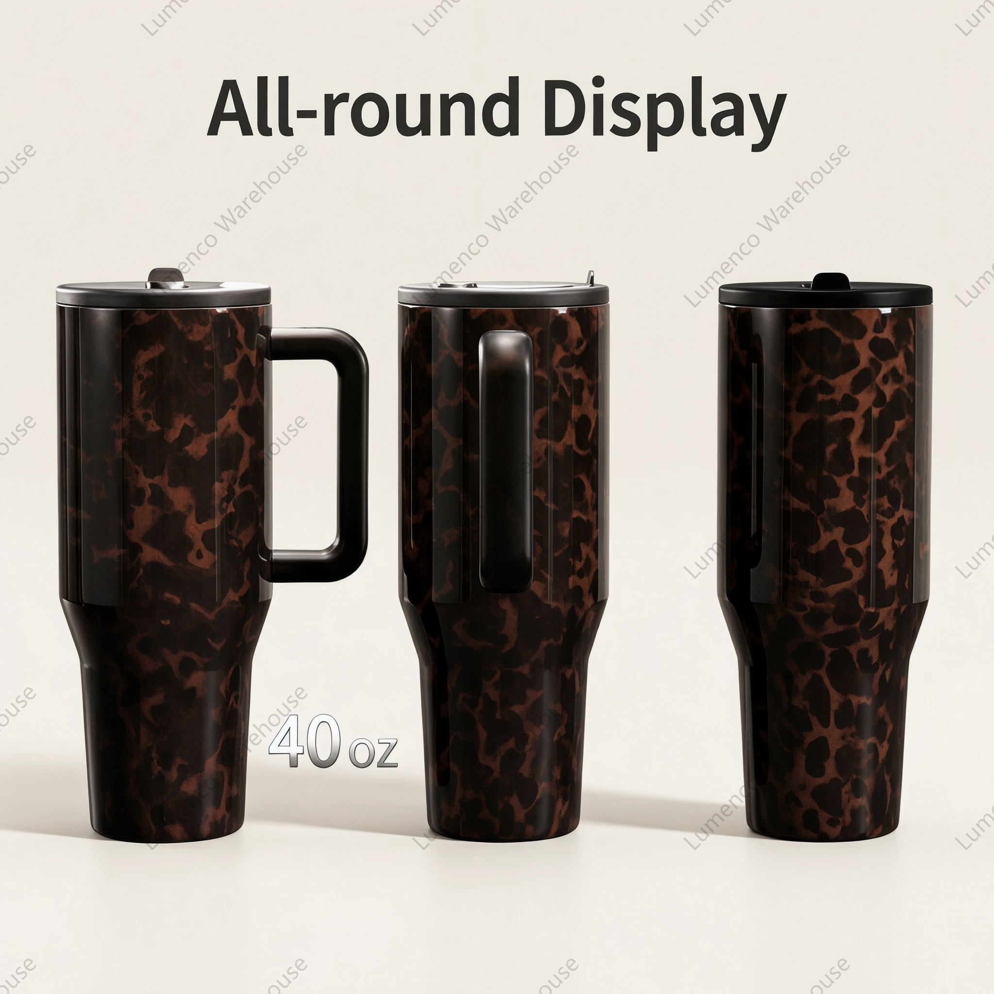 Tortoise Shell 40oz Traveler HandleStainless Steel Large Capacity.Thermos Cup Ergonomic DesignVacuum Insulated Leakproof WaterBottle Gifts for Women & Men.
