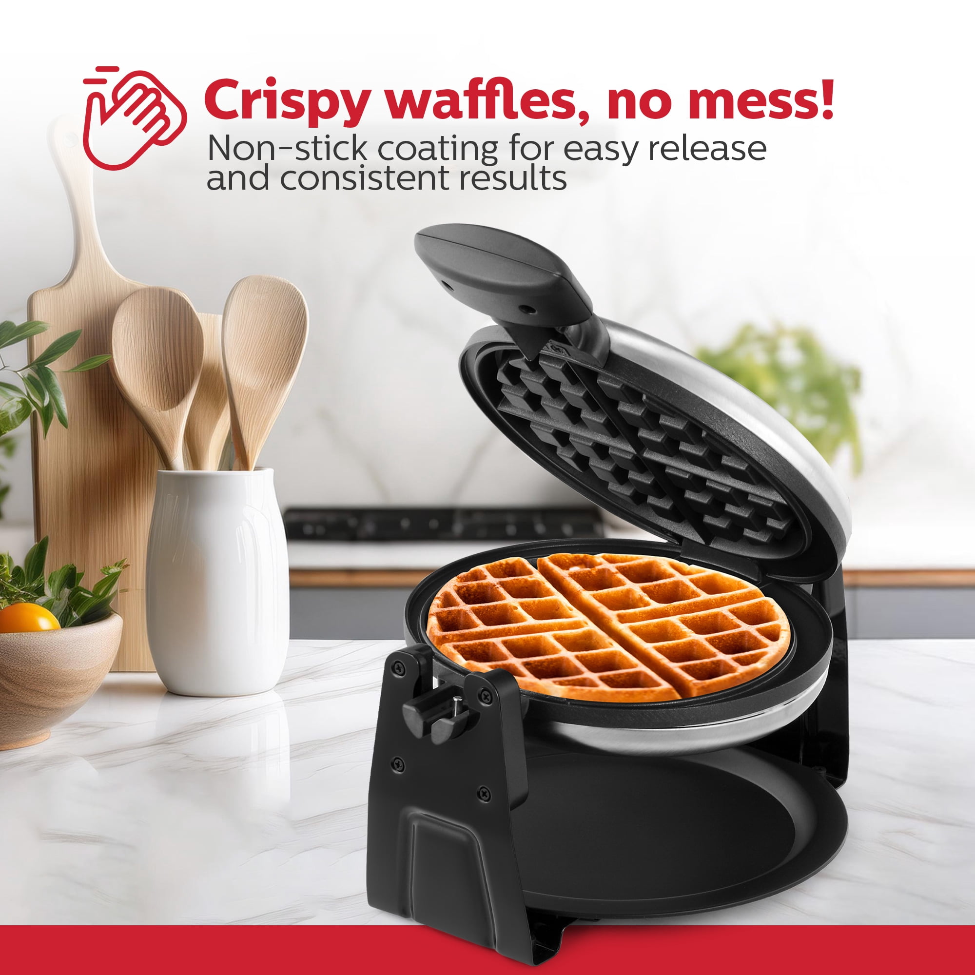 Holstein Housewares Rotary Belgian Waffle Maker, Stainless Steel Electric Belgian Waffle Makers