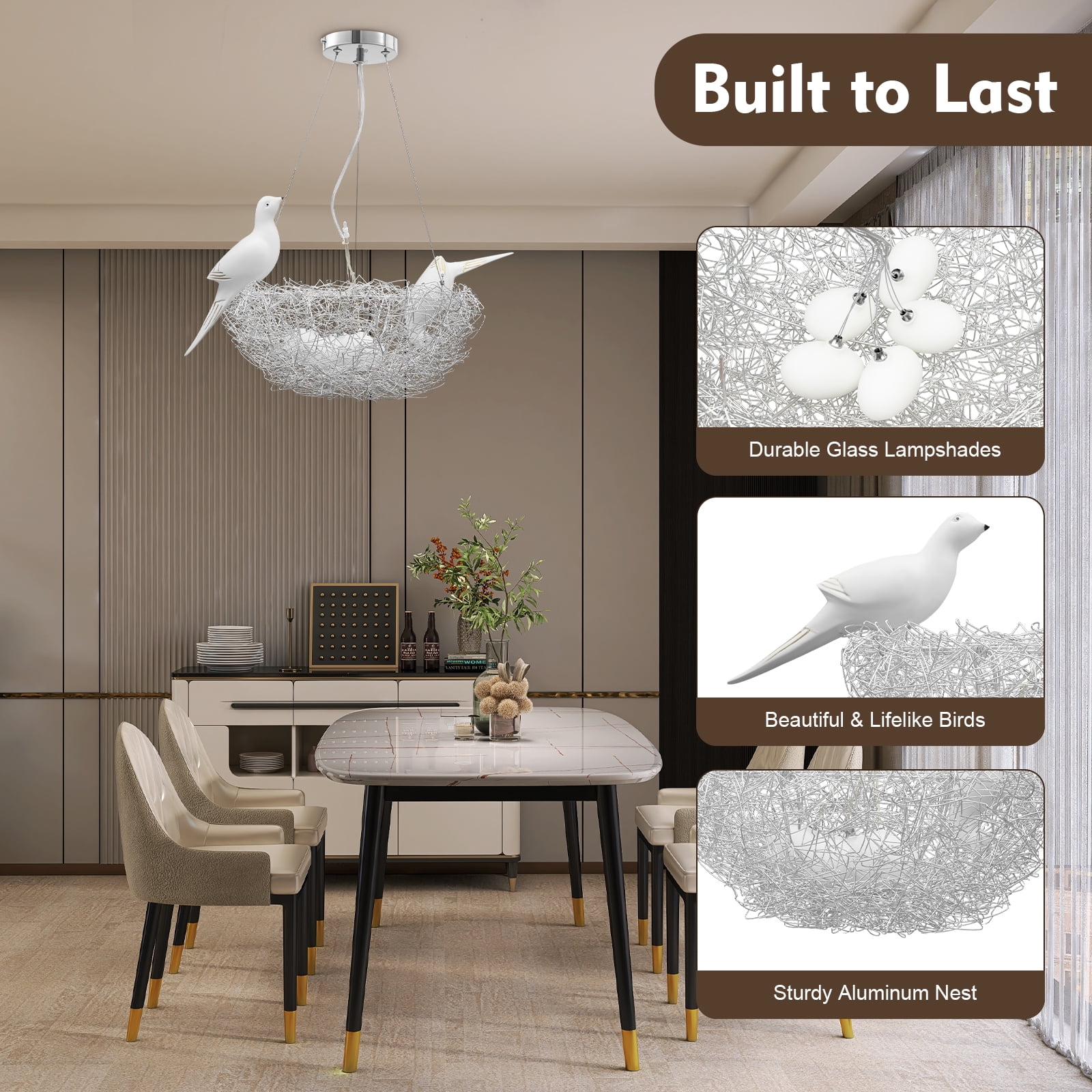 5 Light Bird’s Nest Chandelier Ceiling Lamp Pendant Lamp Hanging Light Lighting Fixture for Dining Room Living Room Bedroom