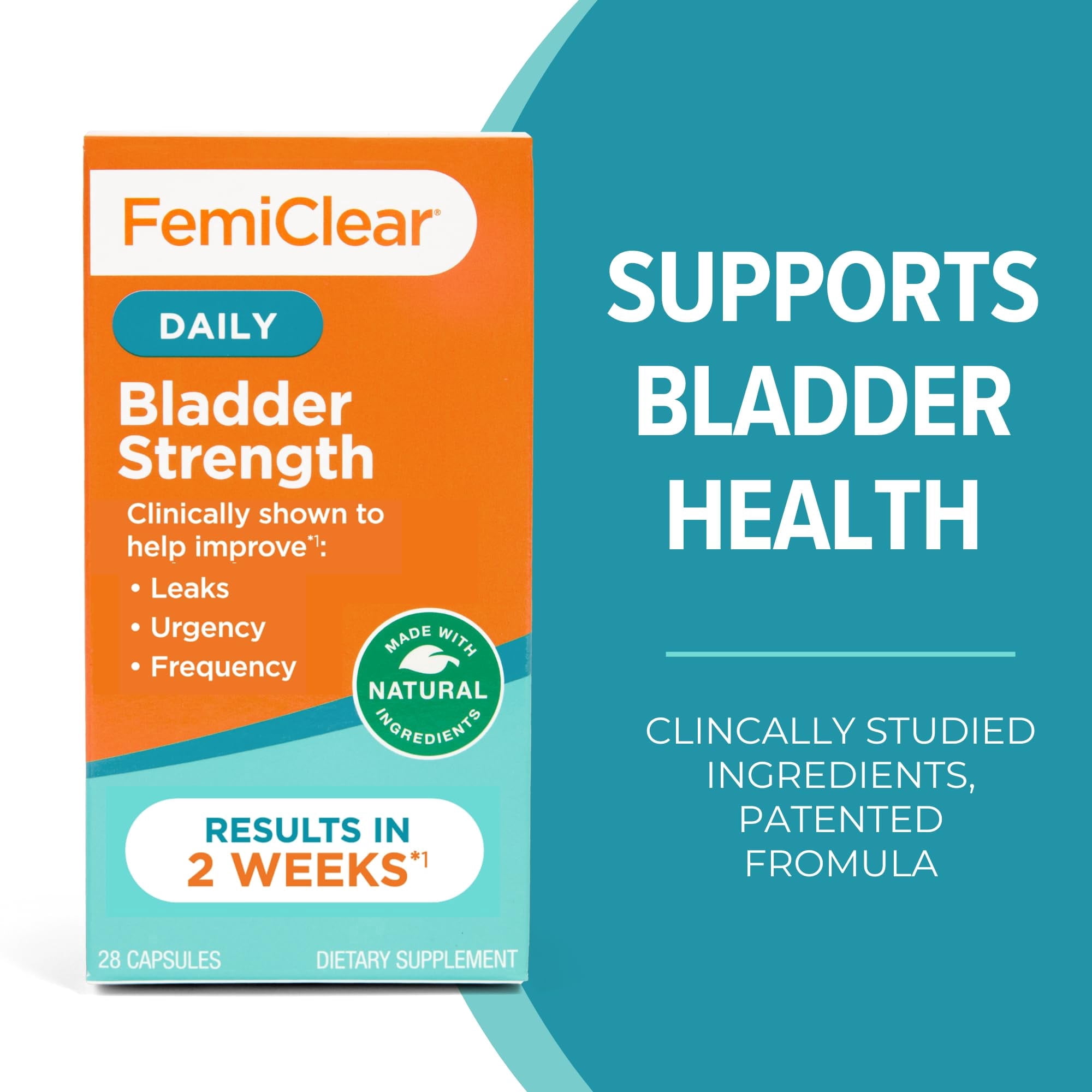 FemiClear Bladder Strength Supplement | Bladder Control & Wellness | 28 Capsules, 14 Day Supply | Made with Natural Ingredients | for Women & Men