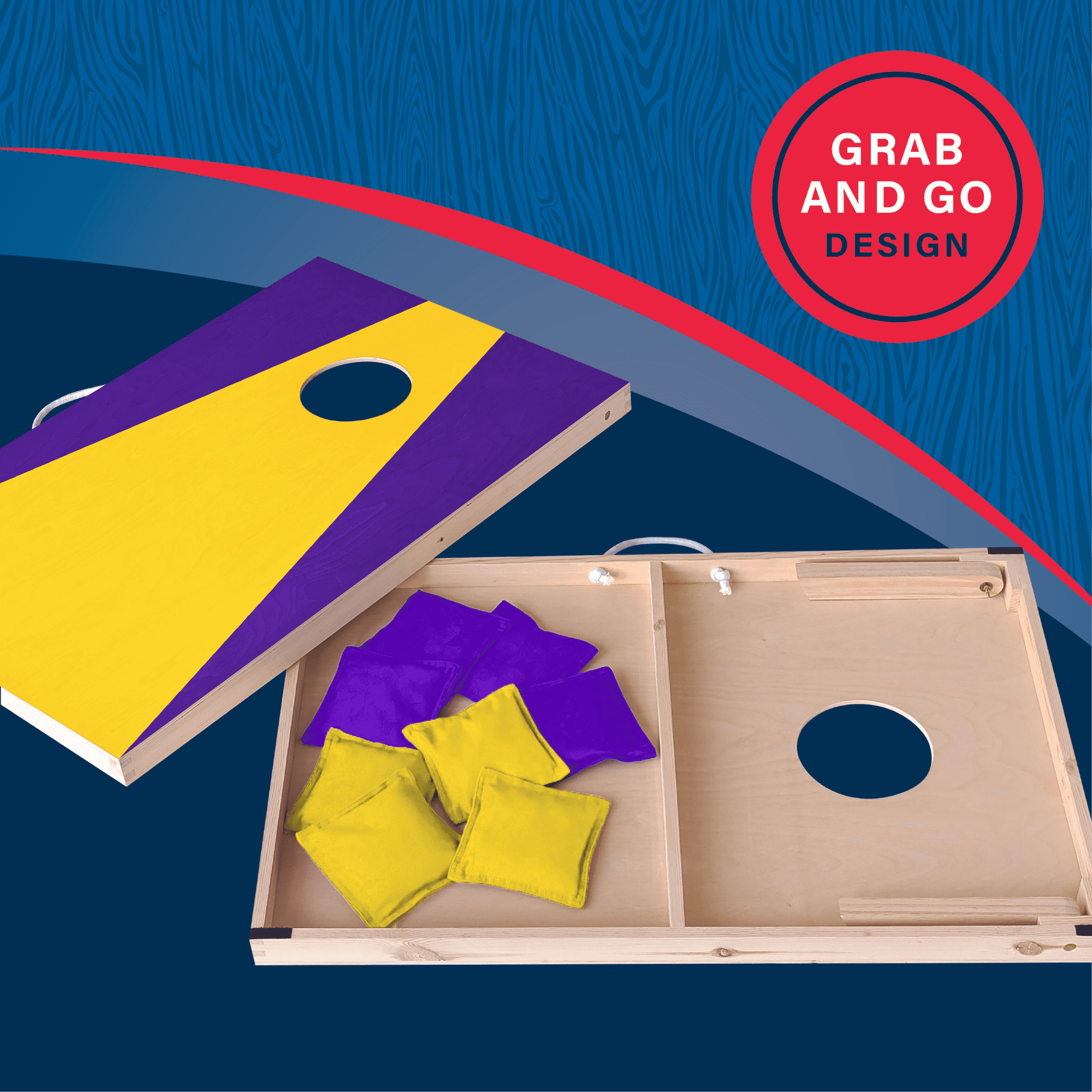 Wooden Cornhole Set, Purple and Gold Colors, Stick & Slide Bags, 10 Pieces, 2 Boards, 8 Bean Bags, Family Games, College Games, Ages 3+ by MinnARK