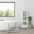 thumbnail image 2 of Teamson Home Armoire de Rangement Haute en Lin et Bois pour Salle de Bain avec Porte Vitrée Blanche, 2 of 9