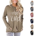thumbnail image 4 of Camiseta de mujer de manga larga con estampado de letras y cuello redondo, holgada, informal, transpirable, Pollover, Top de otoño con bolsillos laterales, color caqui XL, 4 of 6
