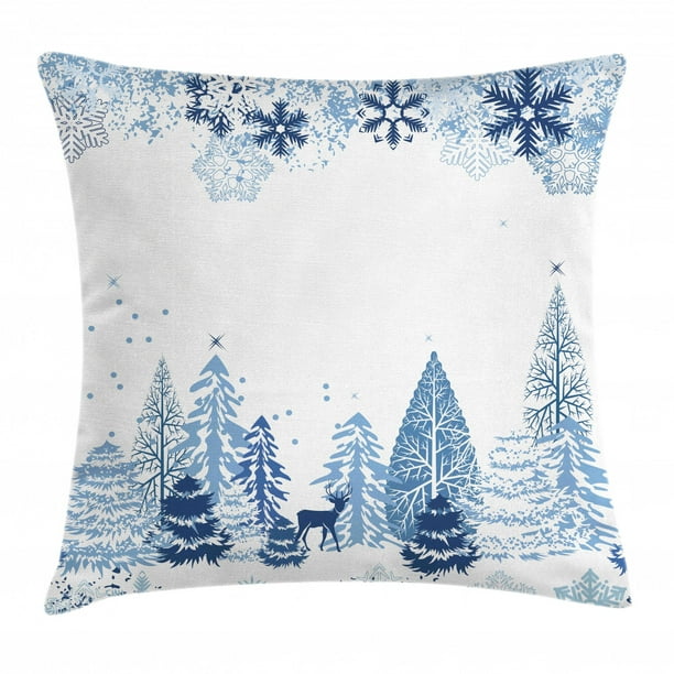 Winter Throw Pillow Cushion Cover, Winter Scene with Deer Frozen Trees
