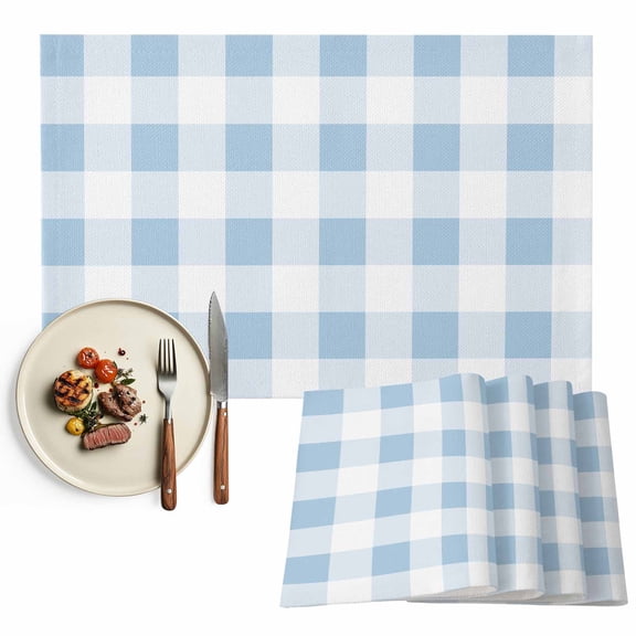 Placemats Set of 6, Blue Plaid Place Mats Spring Buffalo Watercolor Check Stripe Tablemats Washable Placemat Table Decoration for Kitchen Table Dinner Party Home Decor Indoor Outdoor 13x19 Inch