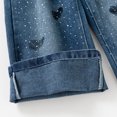 thumbnail image 6 of Spazoro Girls Denim Pants with Pockets, Loose Fit Heart Print Elastic Waist Straight Leg Pull On Sparkling Accents Casual Trousers for Daily Wear Blue Size 2-3T, 6 of 9