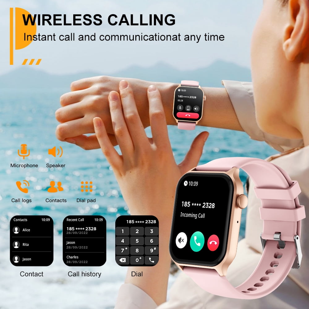 Smart Watches for Women, 4.6CM'' Outdoor Digital Fitness Watch with Multi-Function for Fitness, Daily Use, Compatible with IOS & Android-Pink