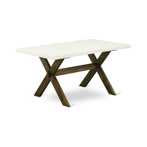 East West Furniture X726VE721-5 5Pc Dining Table set Includes a Dining Room Table and 4 Parsons Dining Room Chairs with Blue Color Linen Fabric, Distressed Jacobean and Linen White Finish