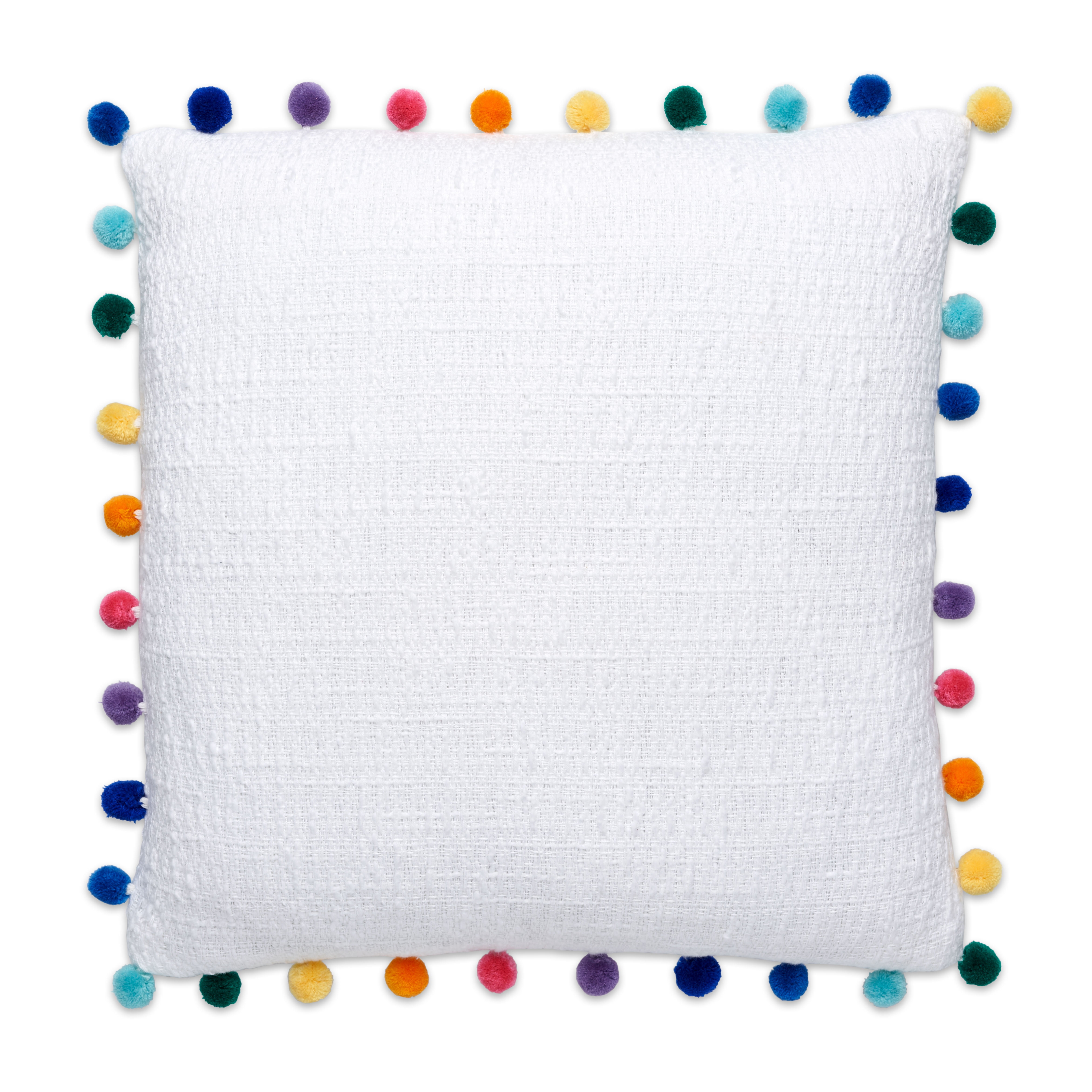 Gap Home Kids Organic Cotton Decorative Pillow with Pom Trim, White, 18 x18