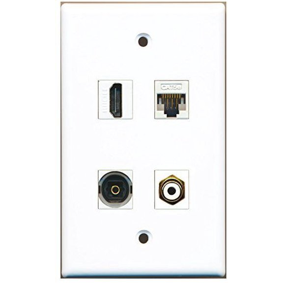 RiteAV - 1 Port HDMI 1 Port RCA White 1 Port Toslink 1 Port Cat5e Ethernet White Wall Plate