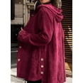 thumbnail image 4 of Women'S Fall Jacket with Hood Casual Button Down Hooded Long Sleeves Loose Corduroy Jackets with Pockets Wine Red L, 4 of 7