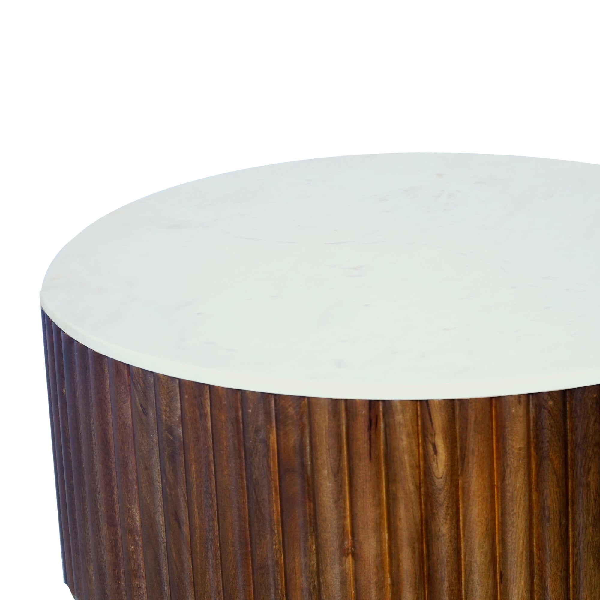 Ox Bay Milan Modern Hard Wood Hand Made Indoor Round Side Table, Brown/White, 22" Diameter x 24" H