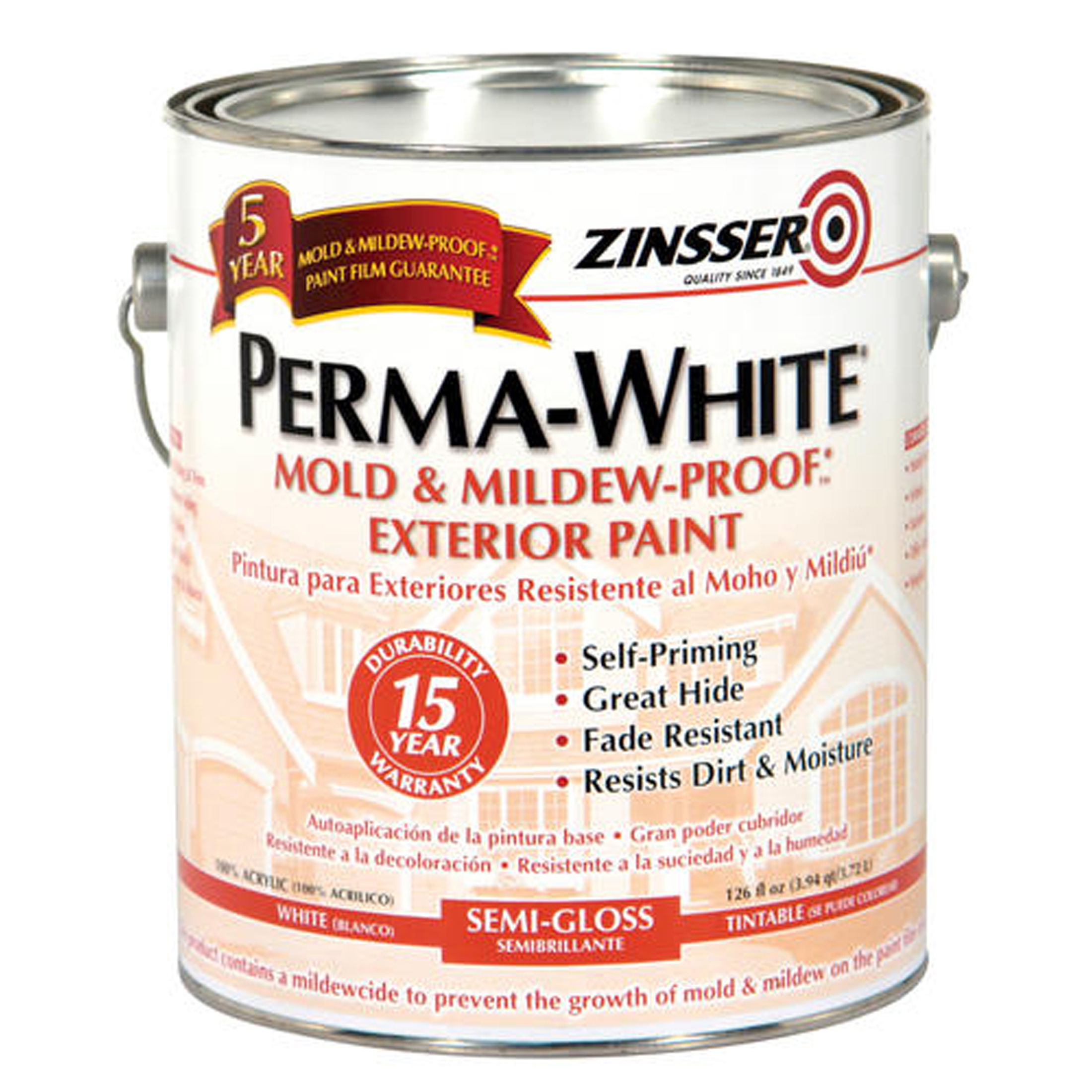 2 Pack, White, Zinsser Perma-White Semi-Gloss Exterior Mold & Mildew Proof Paint- Gallon