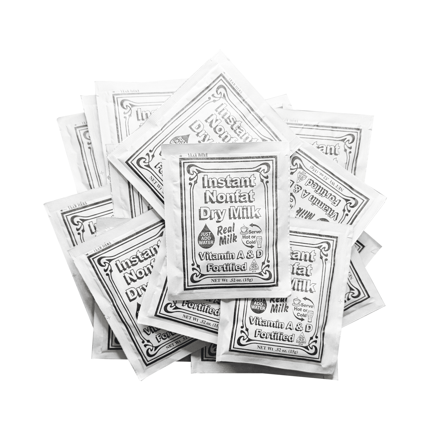 Non-Fat Dry Milk Instant Mix Packets – 15g Each, 100 Pack – Vitamin A & D Fortified, Shelf-Stable Powdered Milk