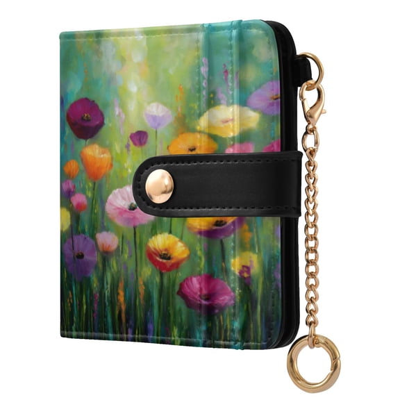 Qxltty Spring Wildflowers Ladies Wallet Rfid Slim Thin Compact Credit Card Women Wallet Zipper Coin Pocket and ID Window for Female Gifts