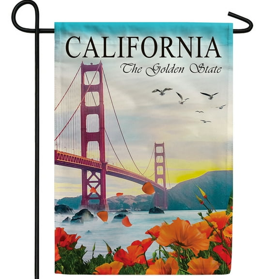 America Forever California State Garden Flag- 12.5 x 18 inches- The Golden State Bridge and Lovely California Poppy USA Regional Yard Outdoor Decorative Double Sided Flag