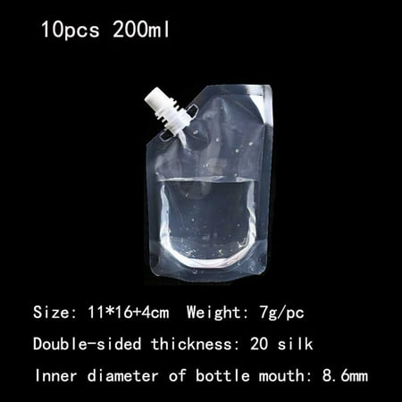 

10Pcs Plastic Spout Pouches Reusable Clear Stand Up Concealable Liquid Drinking Flasks Portable Wine Liquor Milk Beverage Jelly Coffee Water Bag for Home Travel Party Wedding Supplies