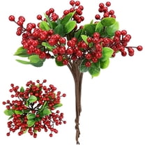 Red Berry Stems Holly Christmas Artificial Red for Party Decoration 6 Pack