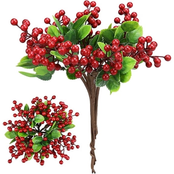Red Berry Stems Holly Christmas Artificial Red for Party Decoration 6 Pack