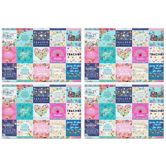 Pioneer Flower Floral Print Pattern Summer Placemats Table Placemats Set Of 4-Linen Kitchen Washable Placemats Table Mats 12x18 Inch Non-Slip Heat Resistant