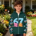 thumbnail image 2 of MEZZALL Boys Cartoon Number 67 Print Hooded Zip Up Jacket Long Sleeve Athletic Sweatshirt Outerwear Kids Classic Tops Coats, 2 of 6