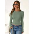 thumbnail image 4 of PRETTYGARDEN Women Summer Long Sleeve Shirts Ribbed Knit Crewneck Fitted Basic Tee Going Out Tops Casual Workout Outfits, 4 of 9