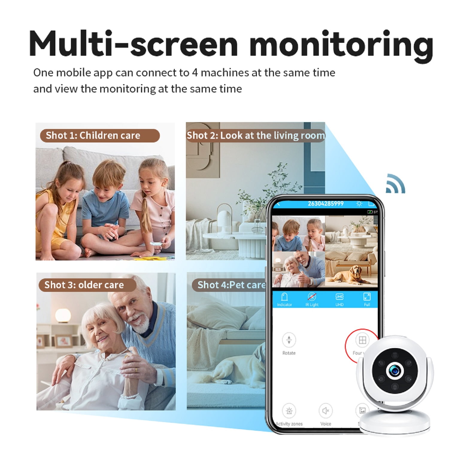 Adakot Home Security Camera Indoor, HD Baby/Pet Monitor Camera, Person/Pet Detection, Night Vision, 2-Way Audio, TF/Cloud Storage, White