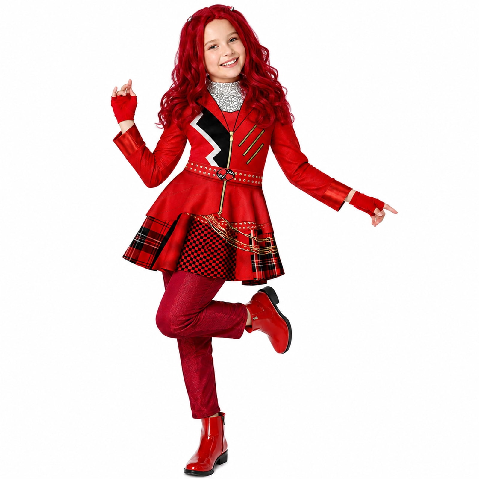 2026 Fantasy Halloween Cosplay Party Outfit Red Wonderland Costume Set Anime Cosplay Bodysuit with Gloves + Wig, 120(5-6 Years), A05