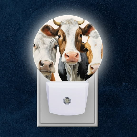 Night Light Plug into Wall,Dusk to Dawn Sensor Auto-On/Off for Bathroom, Hallway,Kids Room-Watercolor Painting Of Cows On White Background