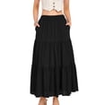 thumbnail image 2 of HBGVBA Women's Maxi Skirts,Ruffle Pleated Skirts,Solid Color Elastic Waist 3 Tier Skirt Linen with Pockets Long Skirts, 2 of 5