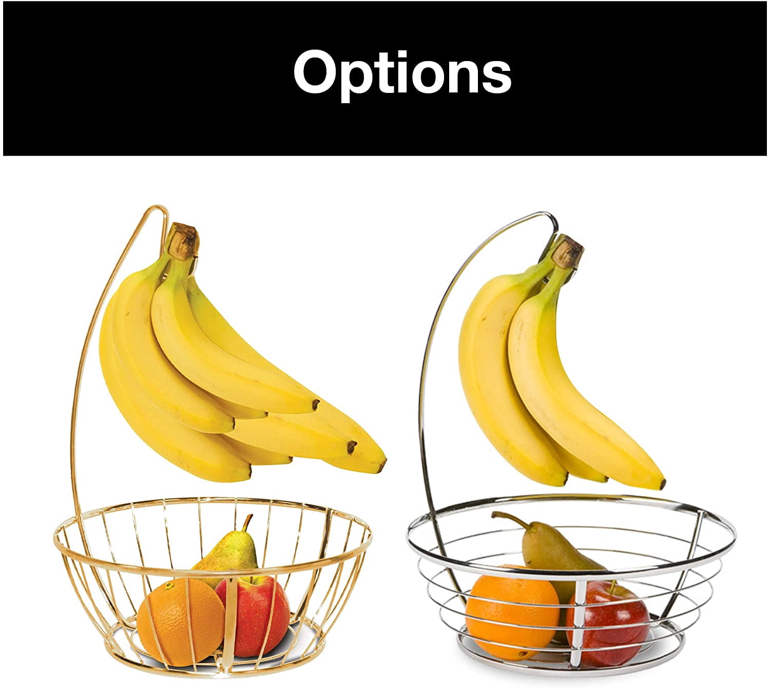 Smart Design Banana and Fruit Basket Bowl Hanger Holder Stand - Steel Metal Frame - Basket Holds 10 lbs. - Fruits, Vegetables, Food Storage and Display - Kitchen - 9.9 x 13.4 Inch - Rose Gold