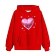 thumbnail image 5 of Girls Valentine's Day Pullover Hoodie Red, Kids Heart Graphic Sweatshirt Soft Stretchy with Pocket Sizes 3-14 Years,Size 9-10 T, 5 of 5