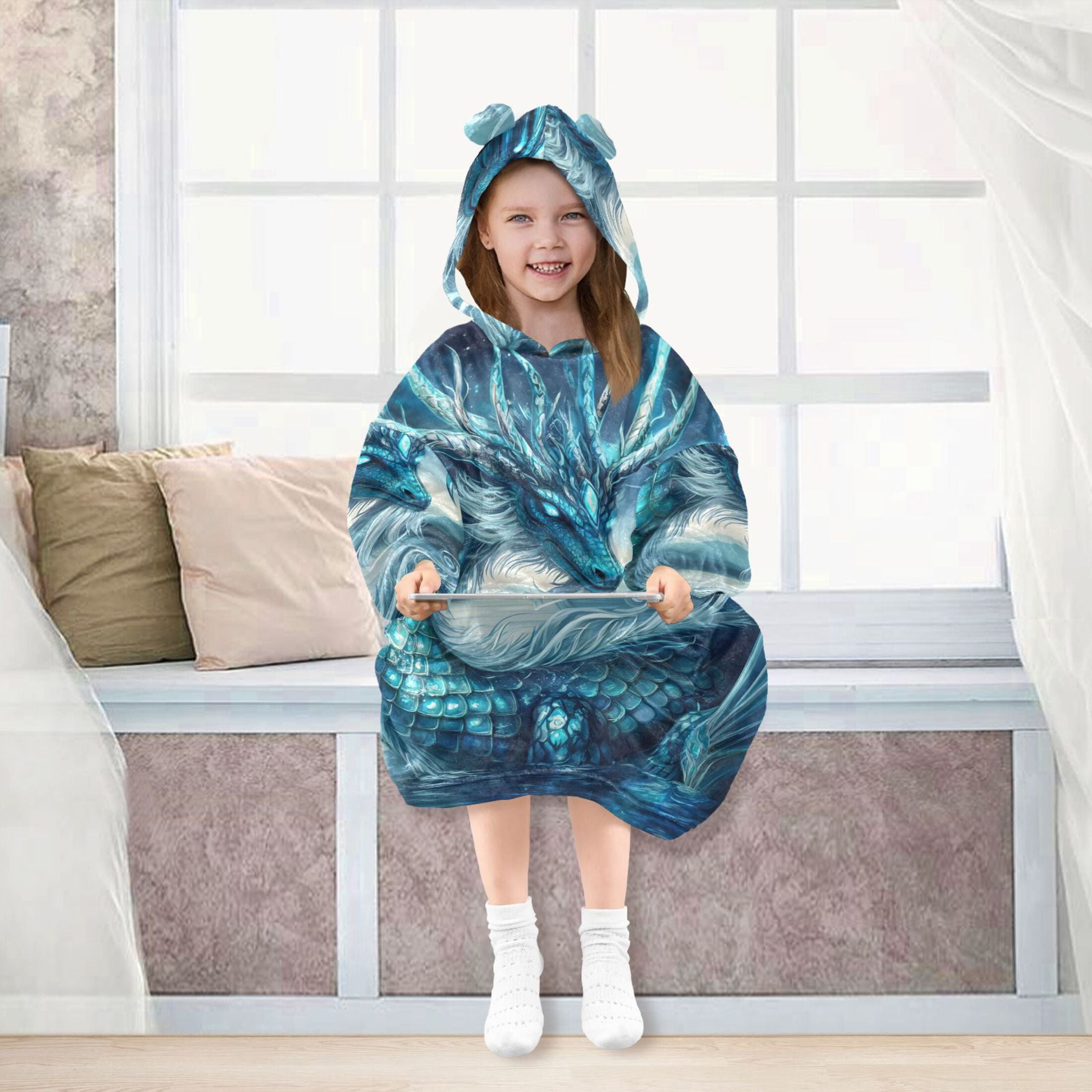 joogoo Wearable Blanket Hoodie Neon Dragon Scales for Flannel Sherpa Pocket 3-14 YR M