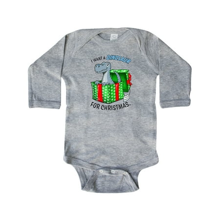 

Inktastic I Want a Dinosaur for Christmas in Green and Red Gift Box Gift Baby Boy or Baby Girl Long Sleeve Bodysuit